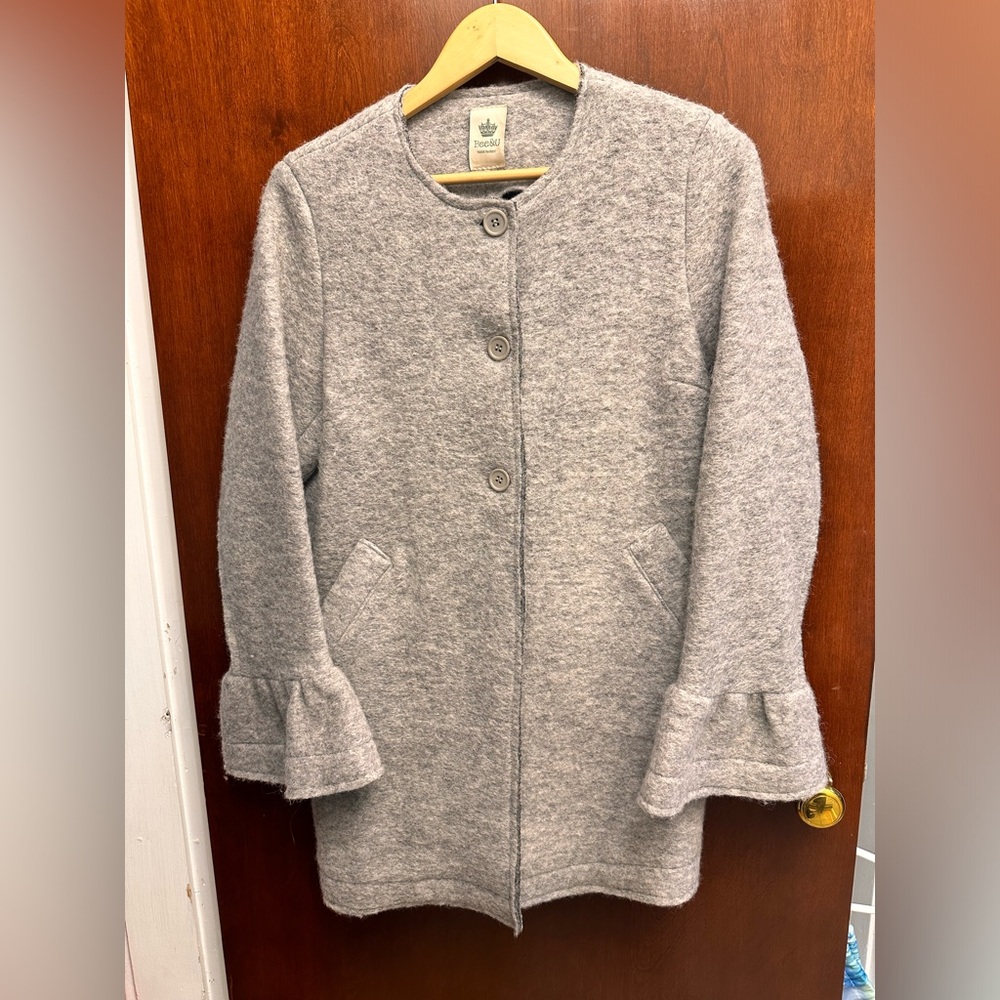 Bee & U Italian Wool-Blend Coat | Warm Medium Jacket | Grey Winter Outerwear